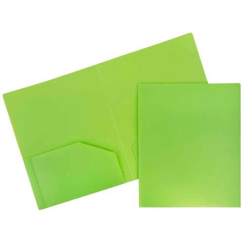 JAM PAPER Heavy Duty Plastic 2 Pocket Extra Tough School Folders - Lime Green - 3/Pack - color: Lime Green, size: 3 Per Pack