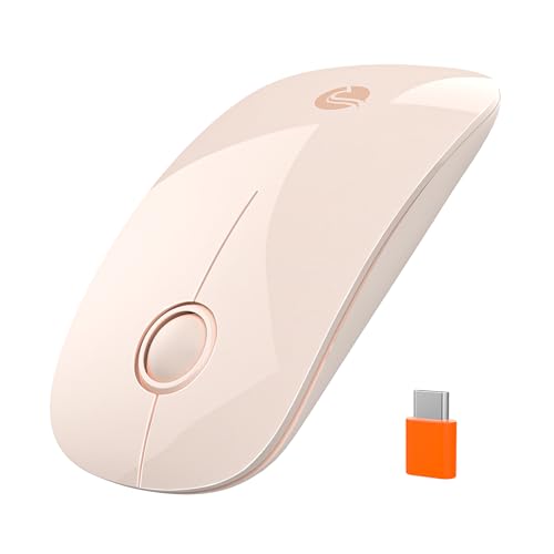 RAPIQUE R306C USB C Wireless Mouse for MacBook, Type-C 2.4GHz Portable Computer Mouse, Silent Click, Ultra-Slim Cordless Mouse, 3-Speed DPI, for USB-C Laptops, iPad, Chromebook, MacOS - Flesh Pink - color: Pink