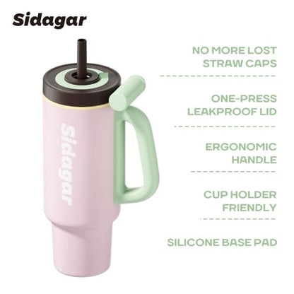 36oz Insulated Tumbler with Handle, Stainless Steel Water Bottle, Leak-Resistant Travel Coffee Mug with Push Button Lid, Cup Holder Friendly for Tea & Daily Use, Pink - color: Sakura Bloom
