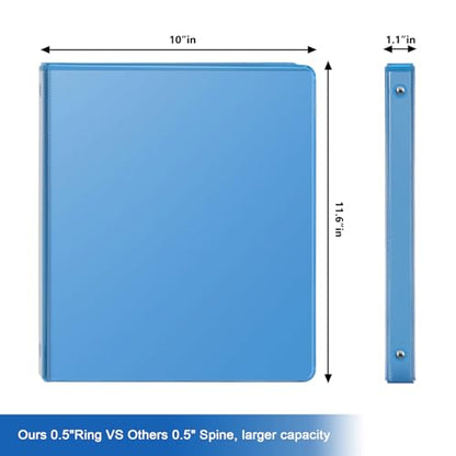 COMIX 3 Ring Binder 1/2 inch with Clear View Cover, 0.5" View Binder Holds 100 Sheets of US Letter Size Paper, 6 Pack (Light Blue) - color: Light Blue, size: 0.5 inch, style: 6-Pack