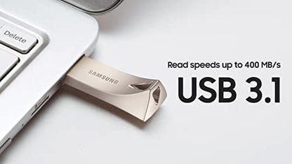 SAMSUNG BAR Plus 3.1 USB Flash Drive, 128GB, 400MB/s, Rugged Metal Casing, Storage Expansion for Photos, Videos, Music, Files, MUF-128BE3/AM, Champagne Silver - color: Silver, style: 128 GB