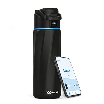 WaterH BOOST Smart Water Bottle Tracker with Reminder to Drink Water, 24oz | BPA-Free Double Wall Vacuum Insulated Stainless Steel, Leakproof, Smart App Tracking, Fits Cup Holders, Wide Mouth for School - color: Black, size: 24 Ounces