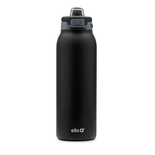 Ello Pop & Fill Insulated Stainless Steel Water Bottle with Quick Fill Lid, Leakproof Locking, Sip or Chug Spout, BPA-Free, Double Wall Vacuum Insulated for Sports, Travel & School- 22oz / 32oz / 40oz - color: Tonal Black, style: 32oz