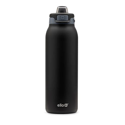 Ello Pop & Fill Insulated Stainless Steel Water Bottle with Quick Fill Lid, Leakproof Locking, Sip or Chug Spout, BPA-Free, Double Wall Vacuum Insulated for Sports, Travel & School- 22oz / 32oz / 40oz - color: Tonal Black, style: 32oz