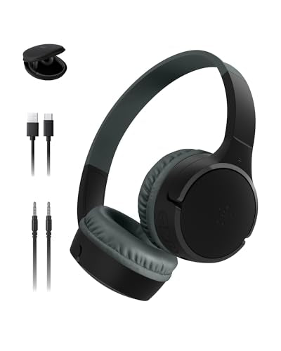 Belkin SoundForm Mini Kids Wireless Headphones w/Built-in Microphone, 30H of Playback Time, Fun Stickers, & Case - Over-Ear Headsets for Online Learning, School, iPhone, iPad, Galaxy, & More - Black - color: Black, style: Wireless (USB-C) + Case