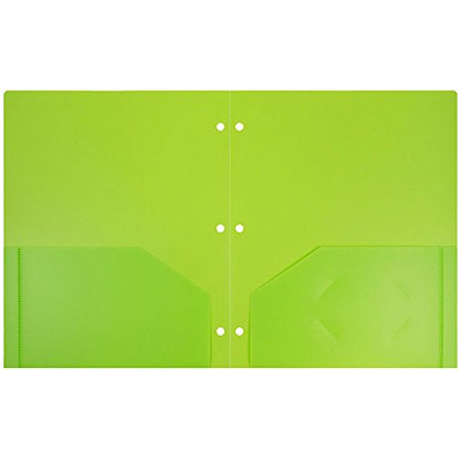 JAM PAPER Heavy Duty Plastic 3 Hole Punch Pocket Folders - Extra Tough School Folders - Lime Green - 6/Pack - color: Lime Green, size: 6 Per Pack