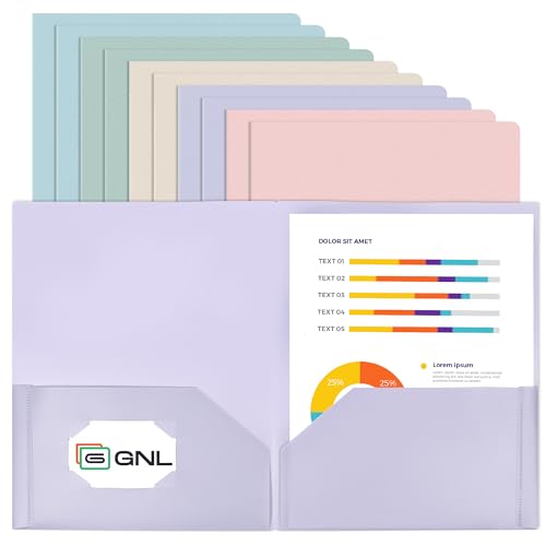 GNL Plastic Folders with Pockets, Pack of 10, Muted Pastel Colors, Heavy Duty 2 Pocket File Folders Letter Size, Pocket Folders for School, Home, and Office - color: Pastel Colors, style: 10-Pack