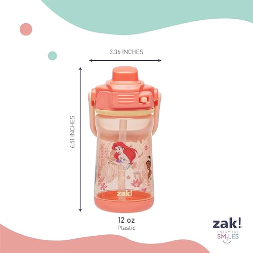 Zak Designs Disney Princess Beacon Kid Water Bottle for Travel, 12oz Plastic is Durable and Leak-Proof with Liquid Lock Spout, Carry Handle, Protective Base (Ariel, Cinderella, Moana, Rapunzel, Tiana) - color: Disney Princess (Ariel, Cinderella, Moana, Ra