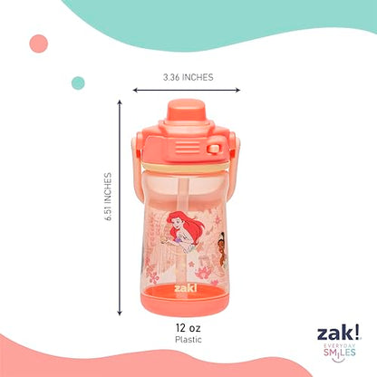 Zak Designs Disney Princess Beacon Kid Water Bottle for Travel, 12oz Plastic is Durable and Leak-Proof with Liquid Lock Spout, Carry Handle, Protective Base (Ariel, Cinderella, Moana, Rapunzel, Tiana) - color: Disney Princess (Ariel, Cinderella, Moana, Ra