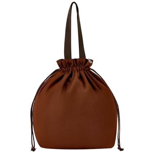 Reusable Lunch Bag,Canvas Drawstring Lunch Bag, Lunch Tote for Work, School, or Picnics, Lightweight & Waterproof, Keeps Food Fresh All Day(Dark Chocolate) - color: Dark Chocolate