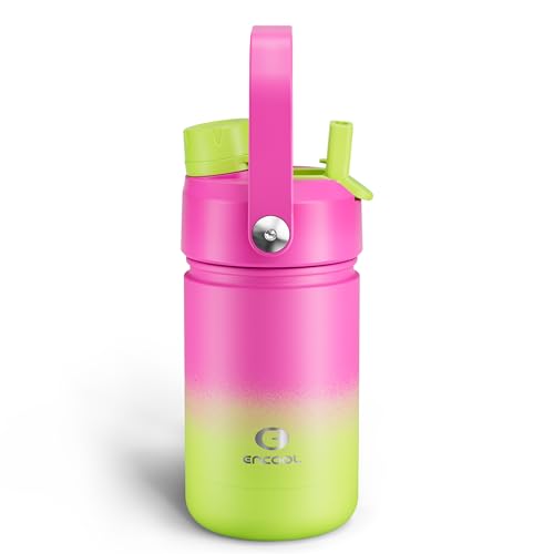 Kids Insulated Water Bottle with Straw - 12oz Stainless Steel Water Bottle with Dual Spouts, Leak-Proof, BPA-Free, Double Wall Vacuum Keeps Cold for 24 Hours for Sports, Travel, School (Lime Sorbet) - color: Lime Sorbet, size: 12 Ounces