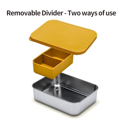Stainless Steel Bento Box for Kids Adults, Toddler Lunch Box Containers with Silicone Lid,Removable 3 Compartment Design,Leakproof Snack Container, BPA Free, Dishwasher Safe-(1200ml,Yellow) - color: Yellow