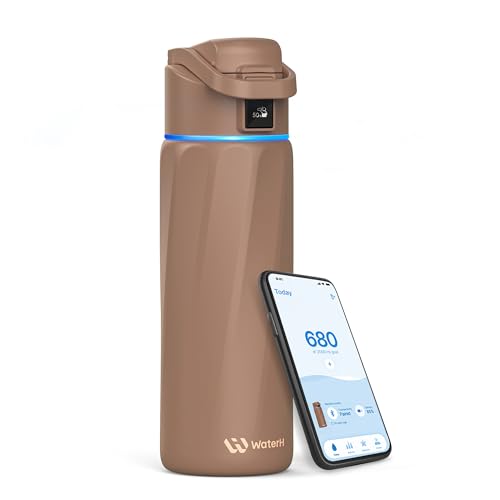 WaterH BOOST Smart Water Bottle Tracker with Reminder to Drink Water, 24oz | BPA-Free Double Wall Vacuum Insulated Stainless Steel, Leakproof, Smart App Tracking, Fits Cup Holders, Wide Mouth for School - color: Mocha, size: 24 Ounces