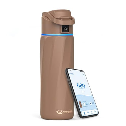 WaterH BOOST Smart Water Bottle Tracker with Reminder to Drink Water, 24oz | BPA-Free Double Wall Vacuum Insulated Stainless Steel, Leakproof, Smart App Tracking, Fits Cup Holders, Wide Mouth for School - color: Mocha, size: 24 Ounces