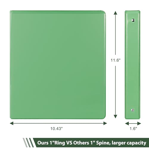 COMIX Standard 3 Ring Binder 1 inch with Clear View Cover, 1" Round Ring View Binder Holds 200 Sheets of US Letter Size Paper for School Office Supplies, 6 Pack (Sea Green) - color: Sea Green, size: 1 inch