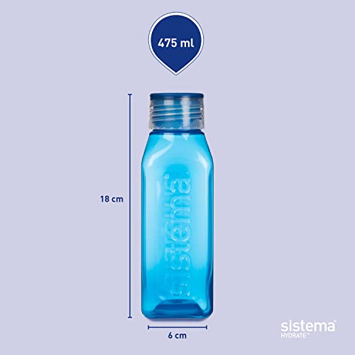 Sistema BPA Free Stackable Square Bottle, Assorted Colours, 475 ml - size: 16.1 Ounces