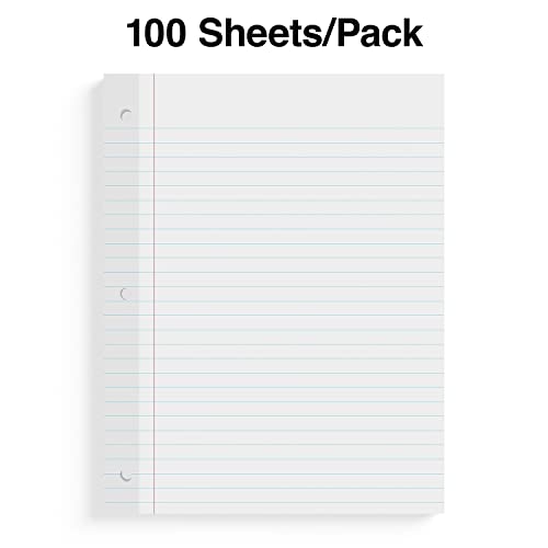 STAPLES Reinforced Filler Paper, 8” x 10.5”, Wide Ruled, 100 Sheets/Pack, 12‑Pack - size: 8'' x 10.5'', style: 1,200 Sheets
