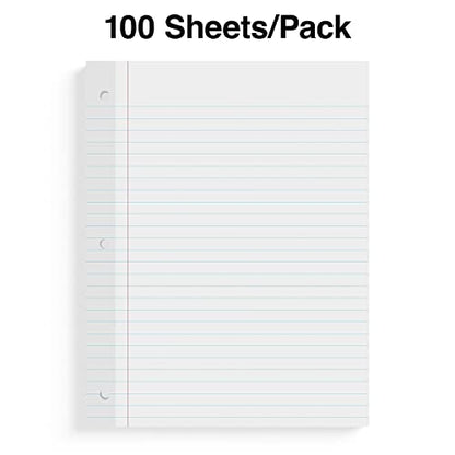 STAPLES Reinforced Filler Paper, 8” x 10.5”, Wide Ruled, 100 Sheets/Pack, 12‑Pack - size: 8'' x 10.5'', style: 1,200 Sheets