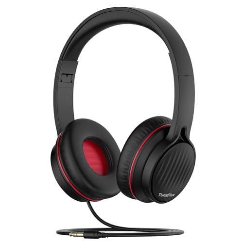 TuneFlux Upgraded Kids Headphones, Wired Toddler Headsets, 85dB Limited Volume On Ear Headphones, Portable Foldable Design, Stereo Sound Kids Headsets for School/Tablet/Travel-Black Red - color: Black Red