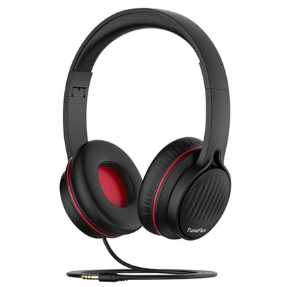 TuneFlux Upgraded Kids Headphones, Wired Toddler Headsets, 85dB Limited Volume On Ear Headphones, Portable Foldable Design, Stereo Sound Kids Headsets for School/Tablet/Travel-Black Red - color: Black Red