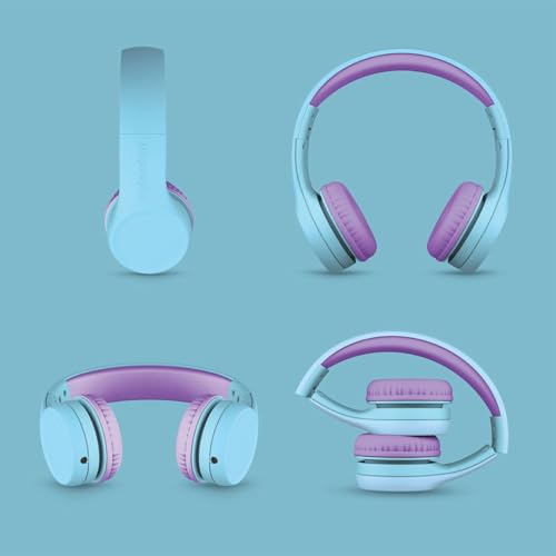LilGadgets Connect+ Foldable Headphones, Adjustable Fit Soft Touch Padding for Kids with Mic, Volume-Limited & Noise Reduction On-Ear Wired Headset for School with SharePort - Blue/Purple, Ages 3-14 - color: Blue/Purple