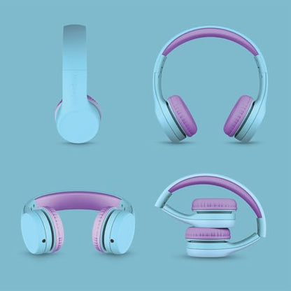 LilGadgets Connect+ Foldable Headphones, Adjustable Fit Soft Touch Padding for Kids with Mic, Volume-Limited & Noise Reduction On-Ear Wired Headset for School with SharePort - Blue/Purple, Ages 3-14 - color: Blue/Purple