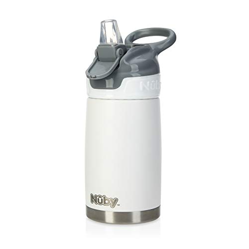 Nuby Thirsty Kids No Spill Flip-It Reflex Stainless Steel Travel Cup or Water Bottle - 10 Oz - 18+ Months - White - Back to School Essentials - size: 10.1 Ounces, style: White