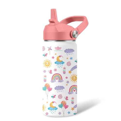 Kids Water Bottle Insulated - 16 oz Kids Stainless Steel Water Bottle with Straw, Leak Proof, BPA-Free, Vacuum Insulated, Rainbow Water Bottles for Sports, Travel - color: Rainbow, size: 16 Ounces