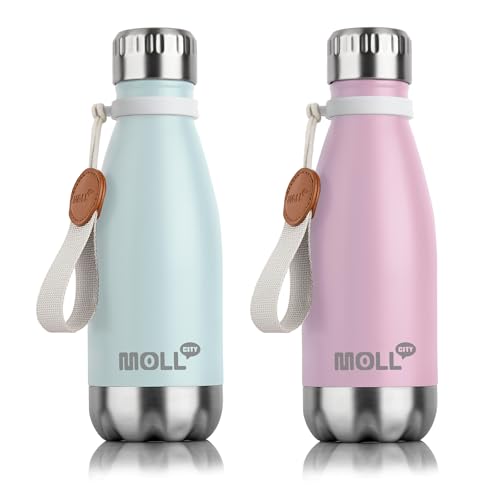 9 oz Water Bottle Stainless Steel Double Wall Vacuum Insulated Sports Water Bottle for Kids, Small Cola Shape Water Bottle Leak Proof (Blue-Purple Pink) - color: Baby Blue-Purple Pink, size: 9 Ounces
