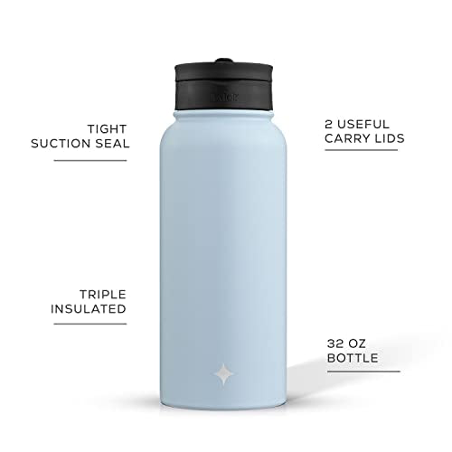 JoyJolt Triple Insulated Water Bottle with Straw Lid AND Flip Lid! 32oz Large Water Bottle, 12 Hour Hot/Cold Vacuum Insulated Stainless Steel Bottle. BPA-Free Leakproof Water Bottles - Thermos Bottle - color: Cloud Blue, size: 32 Ounces