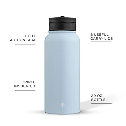 JoyJolt Triple Insulated Water Bottle with Straw Lid AND Flip Lid! 32oz Large Water Bottle, 12 Hour Hot/Cold Vacuum Insulated Stainless Steel Bottle. BPA-Free Leakproof Water Bottles - Thermos Bottle - color: Cloud Blue, size: 32 Ounces