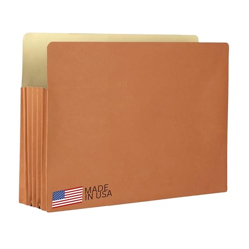 The File King 3.5" Expanding Accordion File Folder, Letter Size, Box of 10 | Red Rope Exterior | Manila Interior | Straight-Cut Tab | Fits 8.5" x 11" Documents | Made in USA - color: Box of 10, size: 3.5" Expansion