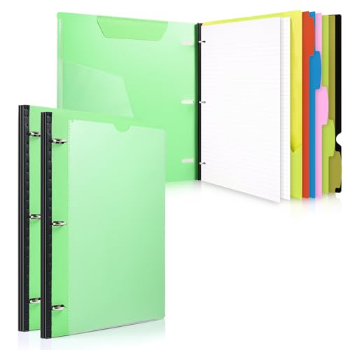 WOT I 2-Pack Telescoping 3 Ring Binder Notebooks - Customizable Cover, 5 Dividers & Pocket Folder in One Slim Organizer (60 Sheets Included), Green - color: Green, size: 2 Pack