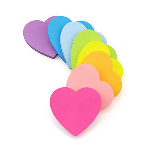 SIMONA Heart Shape Sticky Notes 8 Bright Colors, 600 Sheets | Cute Heart Self-Sticky Note Pads, 8 Bright Assorted Colors Sticky Notes for Office, School, Family - color: Bright Color 8 Pads