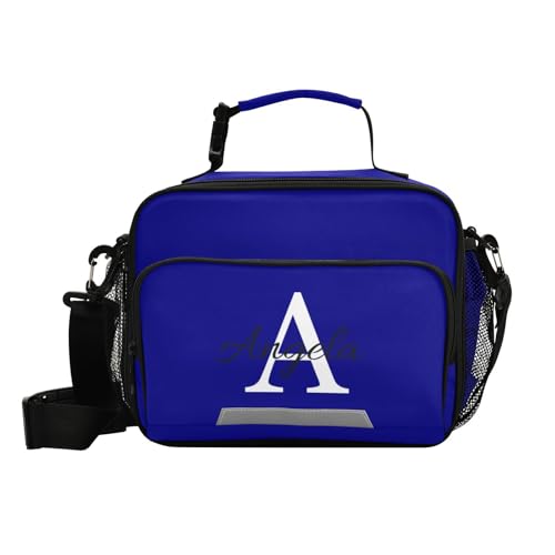 Custom Student Lunch Bag for Boys Girls Navy Blue Solid Color Personalized Name Lunch Box Insulated Cooler Bag for School Picnic Office - color: Multi08