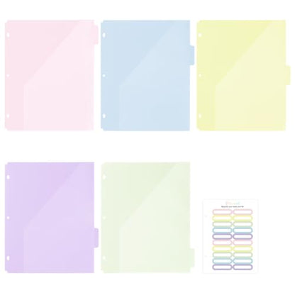 Ospelelf Binder Dividers with Tabs & 2 Pockets for 3 Ring Binder, Macaron | 3 Hole, Waterproof Plastic Dividers 11" x 8.5" , File Notebook Folders For School Office - color: Macaron