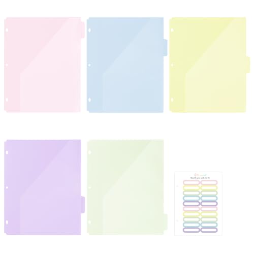 Ospelelf Binder Dividers with Tabs & 2 Pockets for 3 Ring Binder, Macaron | 3 Hole, Waterproof Plastic Dividers 11" x 8.5" , File Notebook Folders For School Office - color: Macaron