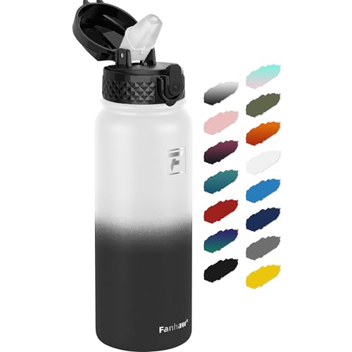 Fanhaw 20 Oz Kids Insulated Stainless Steel Water Bottle with Straw Lid, Leakproof & Anti-Dust Everyday Use Bottle for School, Women & Men, Back to School Essentials (White Black) - color: White Black, style: 20 Ounces