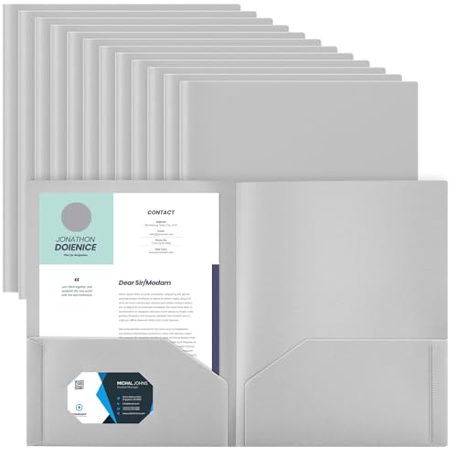 Gueevin 24 Pcs Plastic Folders with Pockets, Back to School Two Pocket Folder Fit Letter Size, Heavy Duty School Business Card Holder for Home Office, 11. 61 x 9. 45 Inches (Gray) - color: Gray