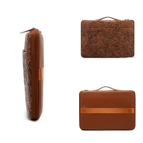 Kinmac Embossed PU Leather 360° Heavy Duty Protective Laptop Sleeve with Poacket (Coffee Flower, 16 inch-16.2 inch) - color: Coffee Flower, size: 16 inch-16.2 inch