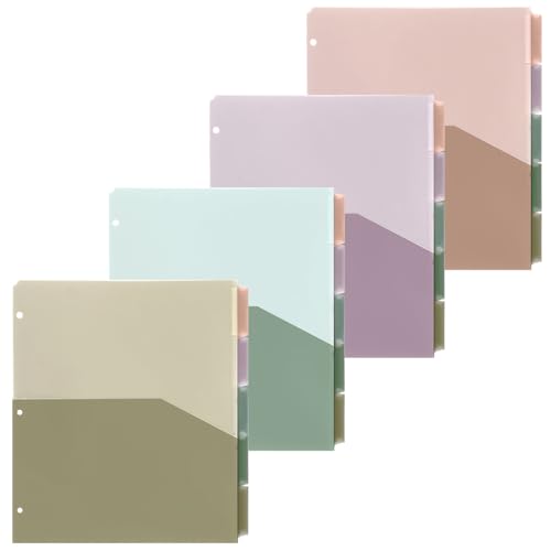 4 Sets Back to School 5 Tab Plastic Binder Dividers, Plastic Index with Pocket for 3 Ring Binder, Colorful Letter Size Sheet Protector for Office Business Organization Supplies(Classic Color) - color: Classic Color