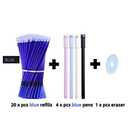 25pcs/Set Erasable Gel Pen Refills Rod 0.5mm Washable Handle Magic Erasable Pen for School Pen Writing Tools Kawaii Stationery (1 Blue) - color: 1 Blue