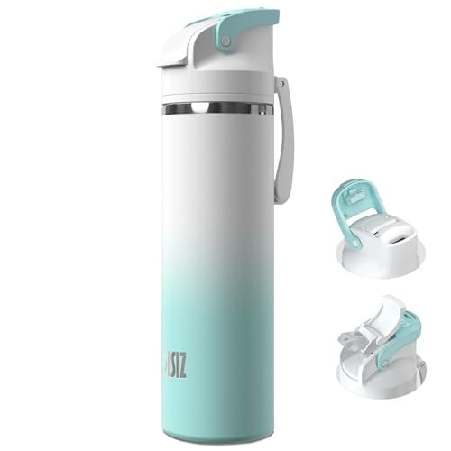 OISIZ Insulated Water Bottle 24 oz with 2 in 1 Spout and Straw Lid,One Click Safety Lock,100% Leakproof,Keep Cold 24H,Vacuum Stainless Steel Water Bottle for School,Travel and Sports,Dishwasher Safe - color: frost, size: 24 Ounces