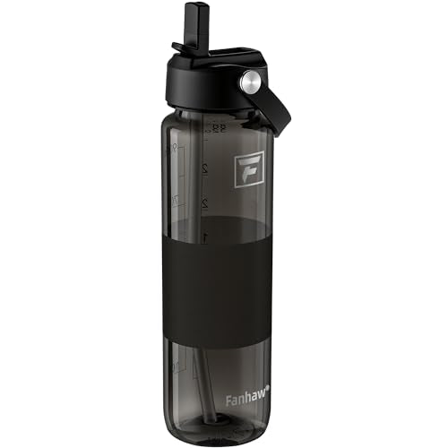 Fanhaw 32 oz Clear Water Bottle with Straw Lid - Tritan, BPA-Free, Lightweight, Wide Mouth, Leak-Proof, Perfect for Gym, Travel, School, Office, and Sports(Black) - color: Black