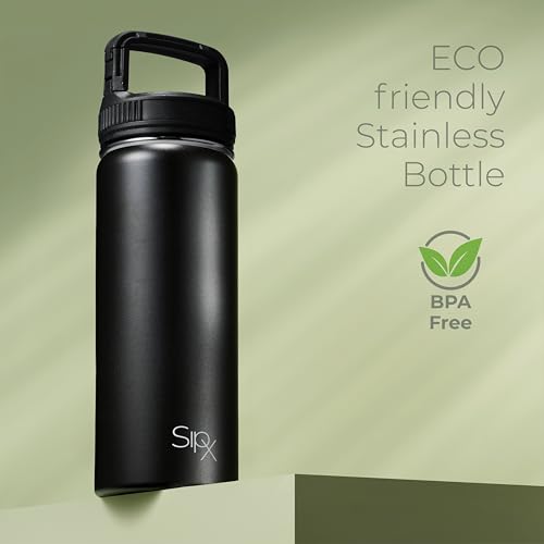 SipX™ 18 oz Insulated Water Bottle with 3 Lids – Leakproof Stainless Steel, Triple Insulated – Cold 24 Hours/Hot 12 Hours – Durable Bottle for School, Gym, Travel – Black - color: Black, size: 18 Ounces