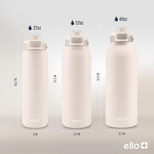 Ello Pop & Fill Insulated Stainless Steel Water Bottle with Quick Fill Lid, Leakproof Locking, Sip or Chug Spout, BPA-Free, Double Wall Vacuum Insulated for Sports, Travel & School- 22oz / 32oz / 40oz - color: Tonal Cream, style: 32oz