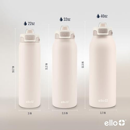 Ello Pop & Fill Insulated Stainless Steel Water Bottle with Quick Fill Lid, Leakproof Locking, Sip or Chug Spout, BPA-Free, Double Wall Vacuum Insulated for Sports, Travel & School- 22oz / 32oz / 40oz - color: Tonal Cream, style: 22oz