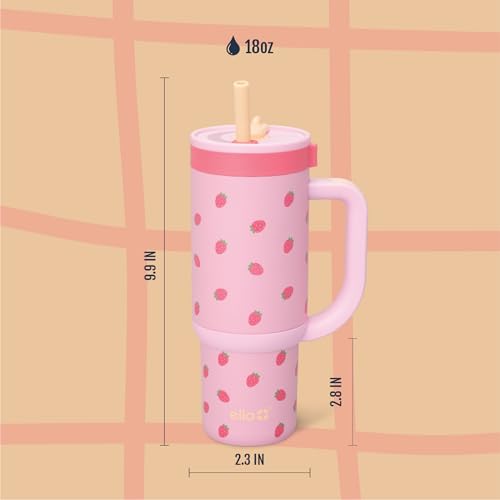Ello Oasis 18oz Insulated Stainless Steel Kids Tumbler with Straw, Strawberries - color: Strawberries, size: 18 Ounces