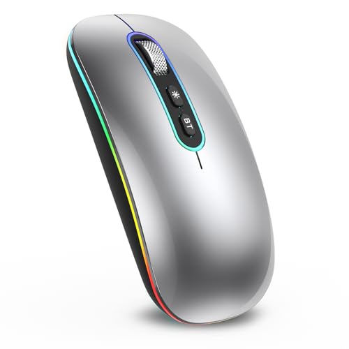 cimetech Rechargeable Wireless Mouse, 2.4G & BT Slim Mouse for MacBook with USB Receiver, Silent Click, 1600 DPI for Office Travel Mac Air Pro/PC/Laptop/Computer-Grey - color: Grey