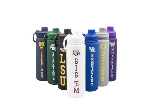 Texas A&M Water Bottle - White Double Walled Stainless Steel 24 oz Keeps Drinks Cold or Hot - color: Texas A&M Gig Em - White